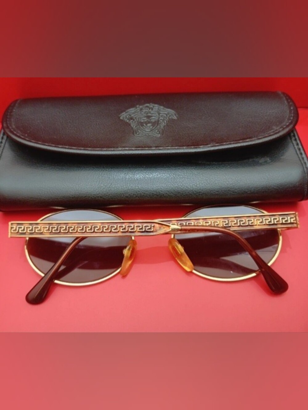 Vintage 90's GIANNI VERSACE Gold-Tone Sunglasses with Brown Lenses